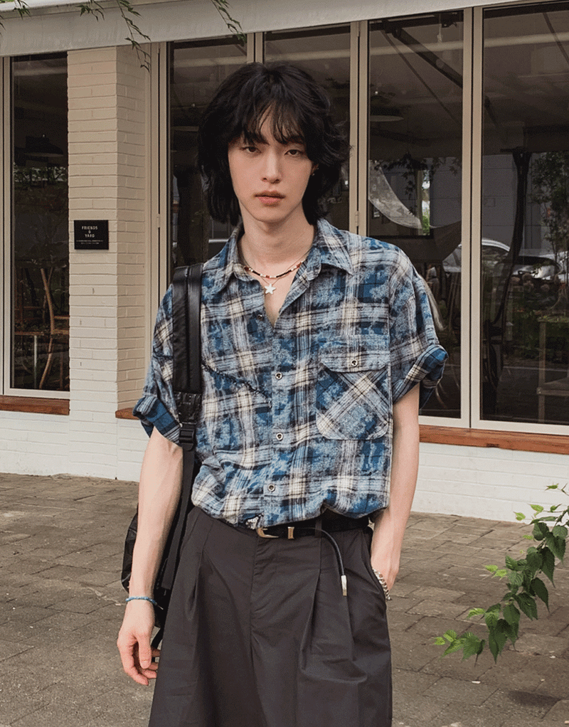 2PLAN（ツープラン）の「アンプルダメージチェックハーフシャツ（トップス）」