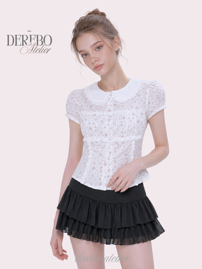 dereborujo（ドレボルゾー）の「Peter Pan Floral Short-Sleeve Blouse （Tops）」