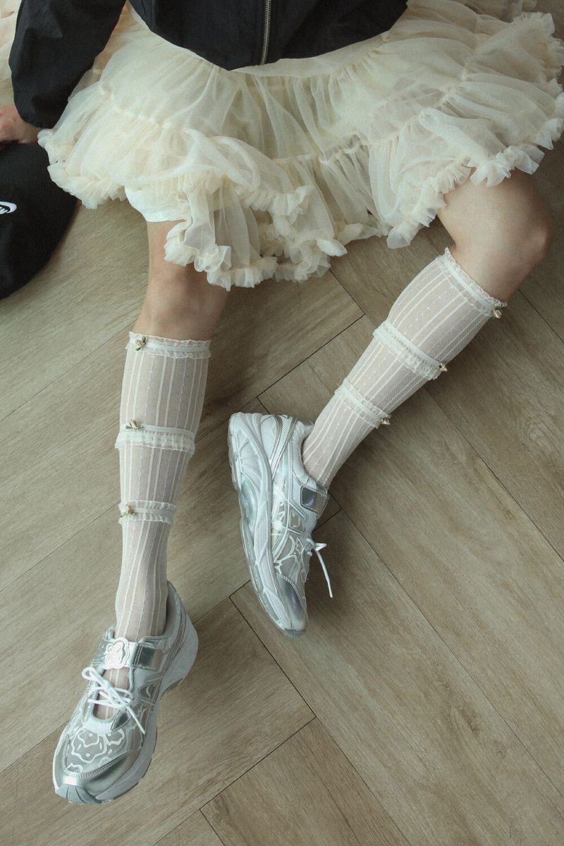 mini flower half stockings (beige)