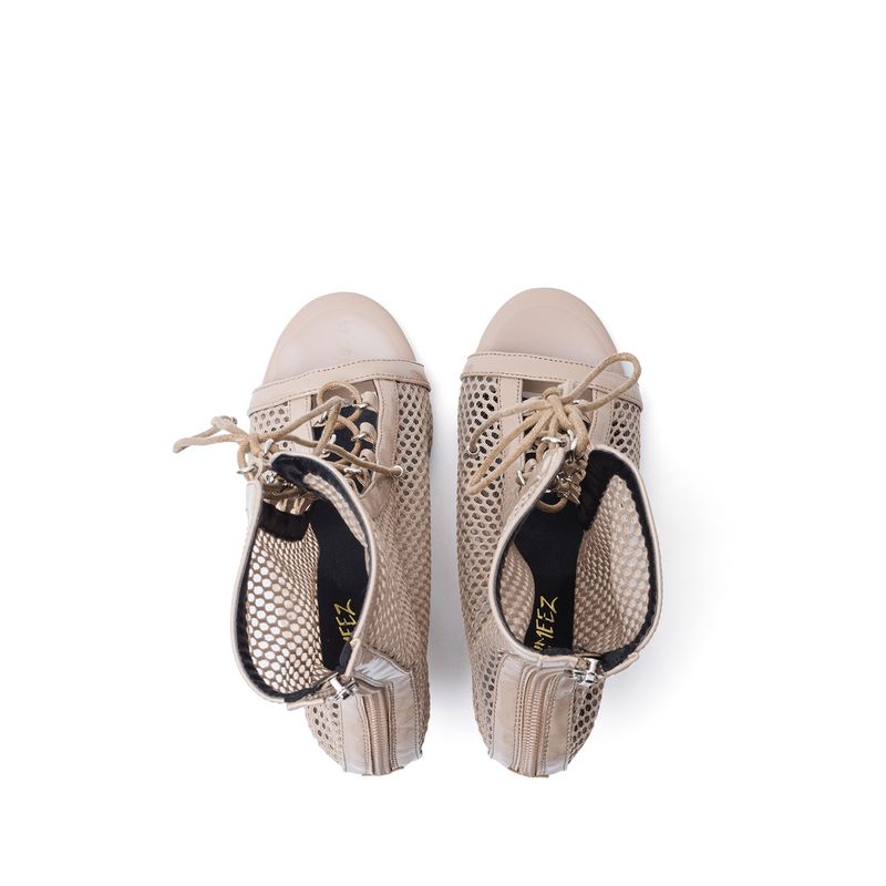 Mesh Lace-Up Open Toe Heel(Beige)