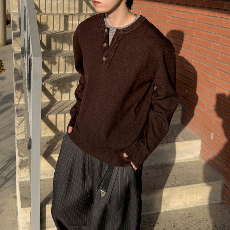 Riven Layered Henley-Neck Knit
