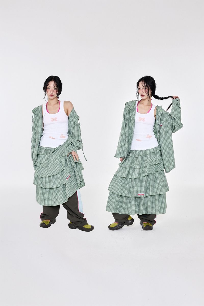 チェックフーディシャツ Green