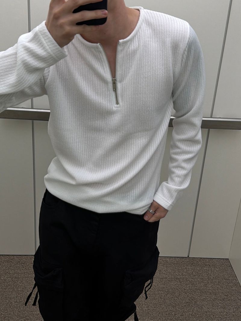 Slim half zip up ribbed t-shirts(2color)
