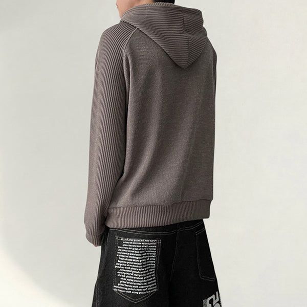 Miss pattern Color Raglan Two-way Knitwear Hooded zip-up