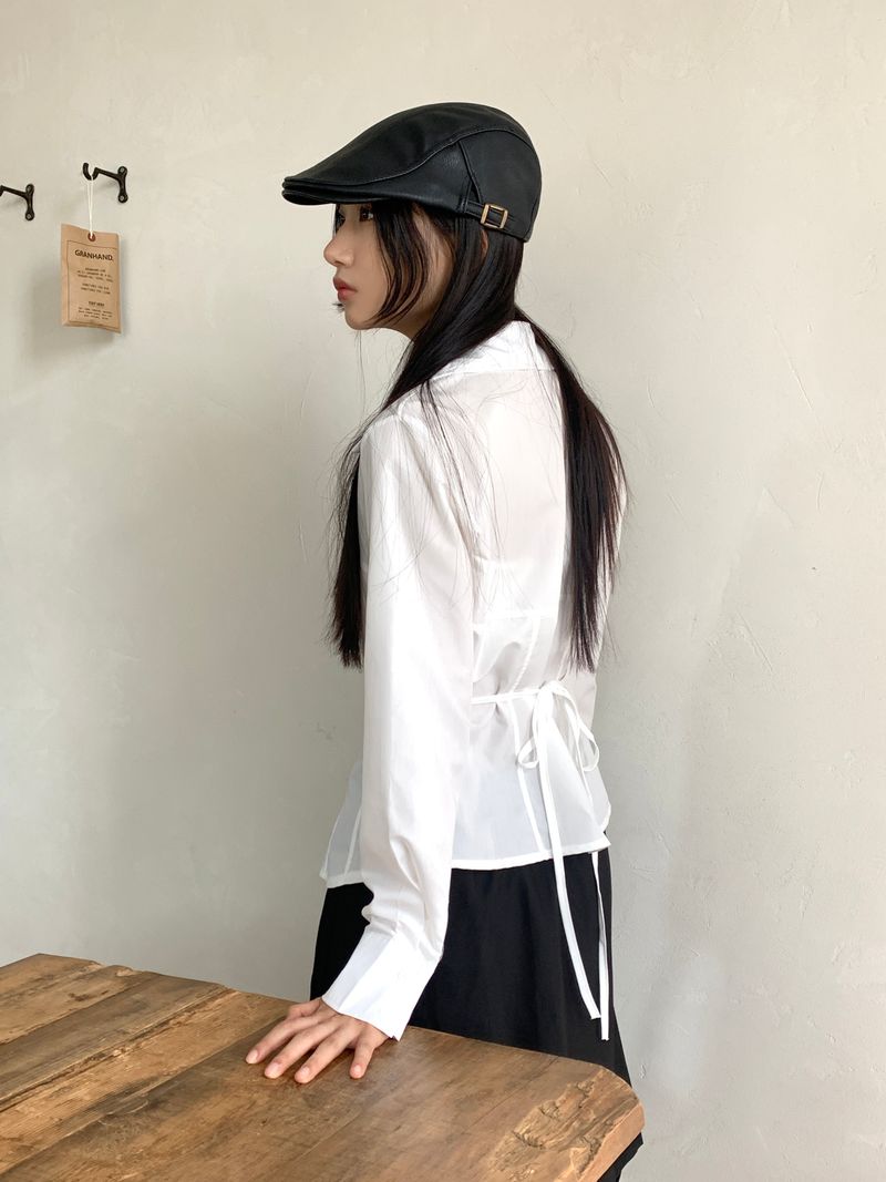 Philty strap cut-out zipper collar zip-up shirt jacket