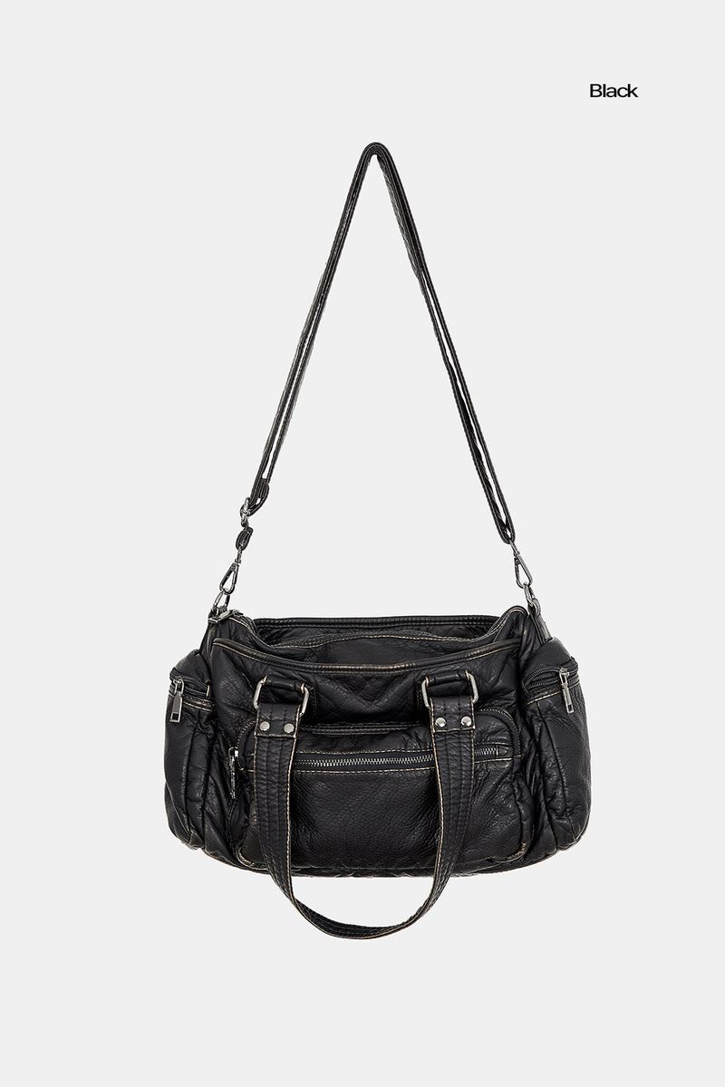 Old vintage multi-pocket leather bag