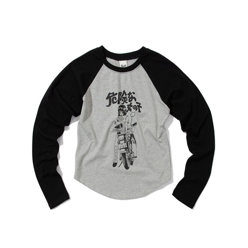 KRUCHI(クルチ)の「A MOTORCYCLE GIRL Raglan long-sleeved (GRAY)(Tops)」