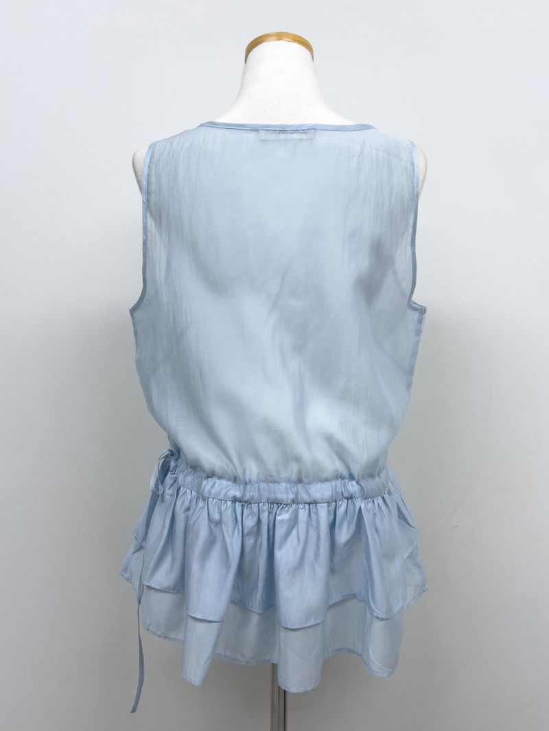 Tencel See-through Frill Sleeveless Blouse