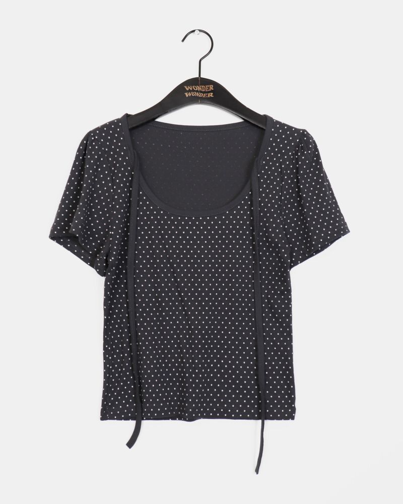 ハエルドットパフスリーブストラップTシャツ