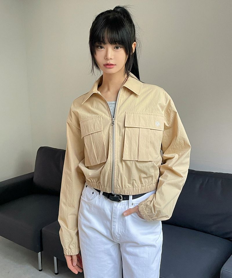 LOGO TWO POCKET BANDING CROP JACKET [2color]