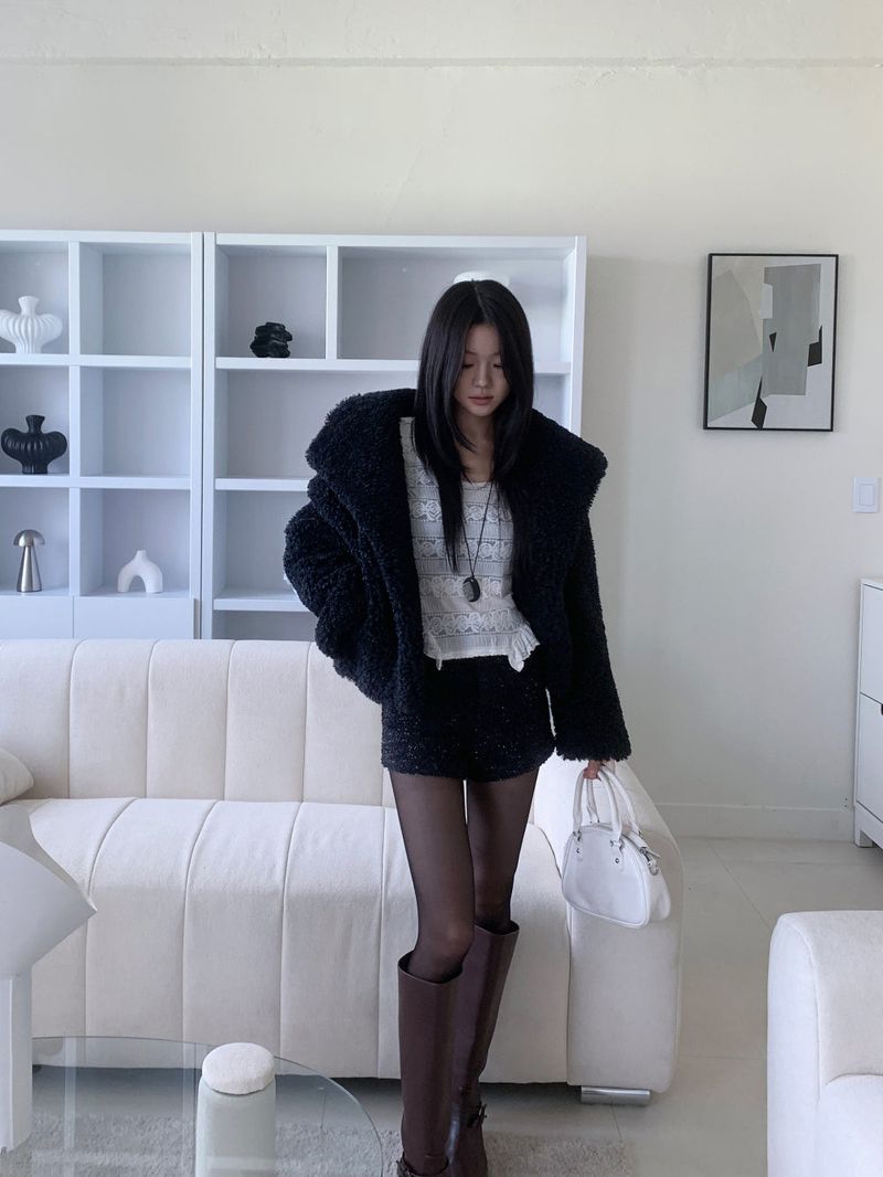Teddy Hug Fuzzy High Neck Fur Jacket
