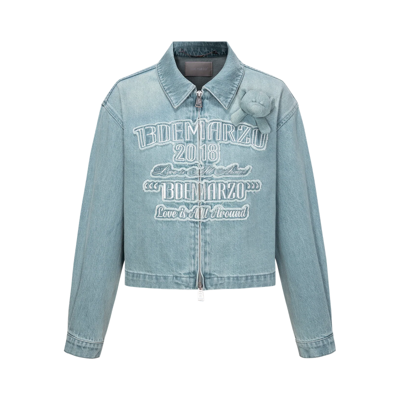 13DE MARZO Denim Frayed Embroidered Jacket