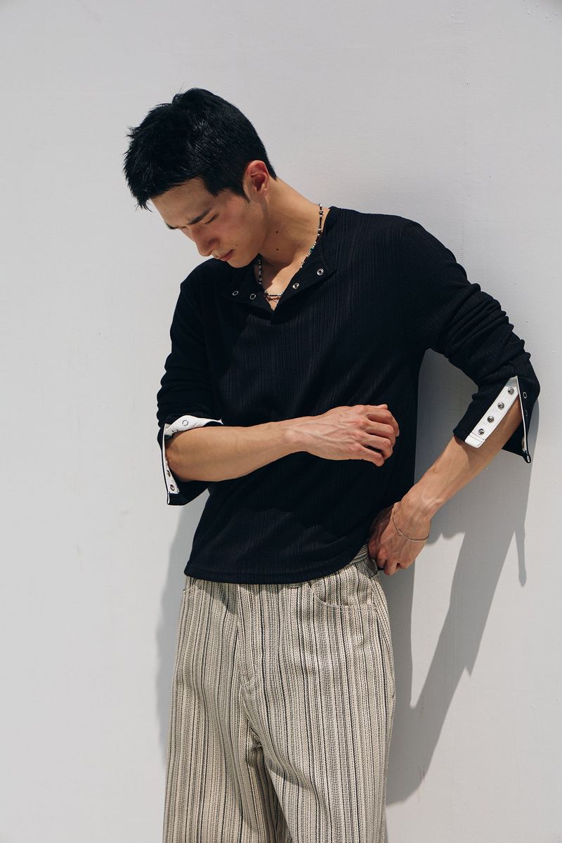 Need stripe wide denim pants(Ivory)