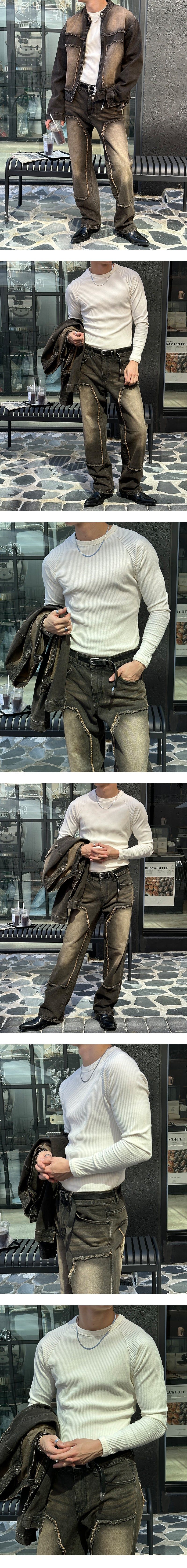  [SET UP가능] Tin black cutting denim jacket