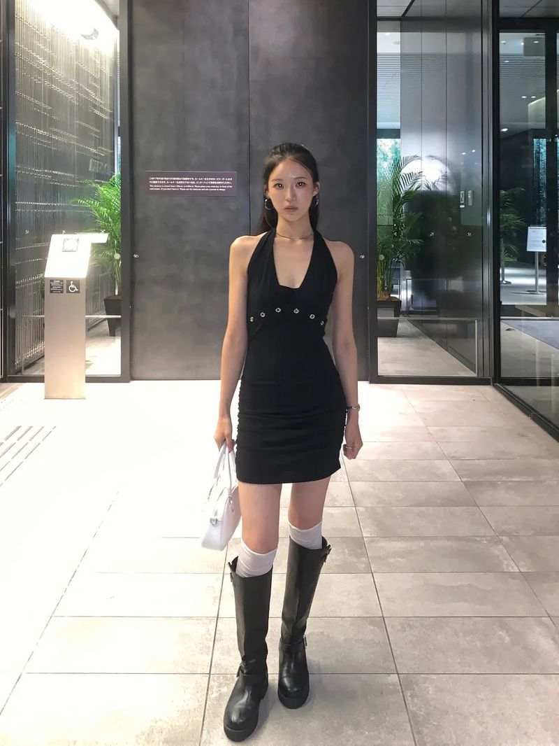 After Eyelet Halter Shirring Mini Dress 