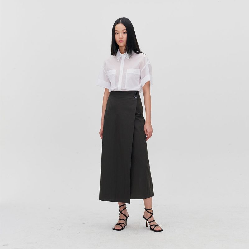 ASYMMETRICAL WRAP MIDI SKIRT