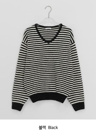 Ttet Stripe Wool V-Neck Knit