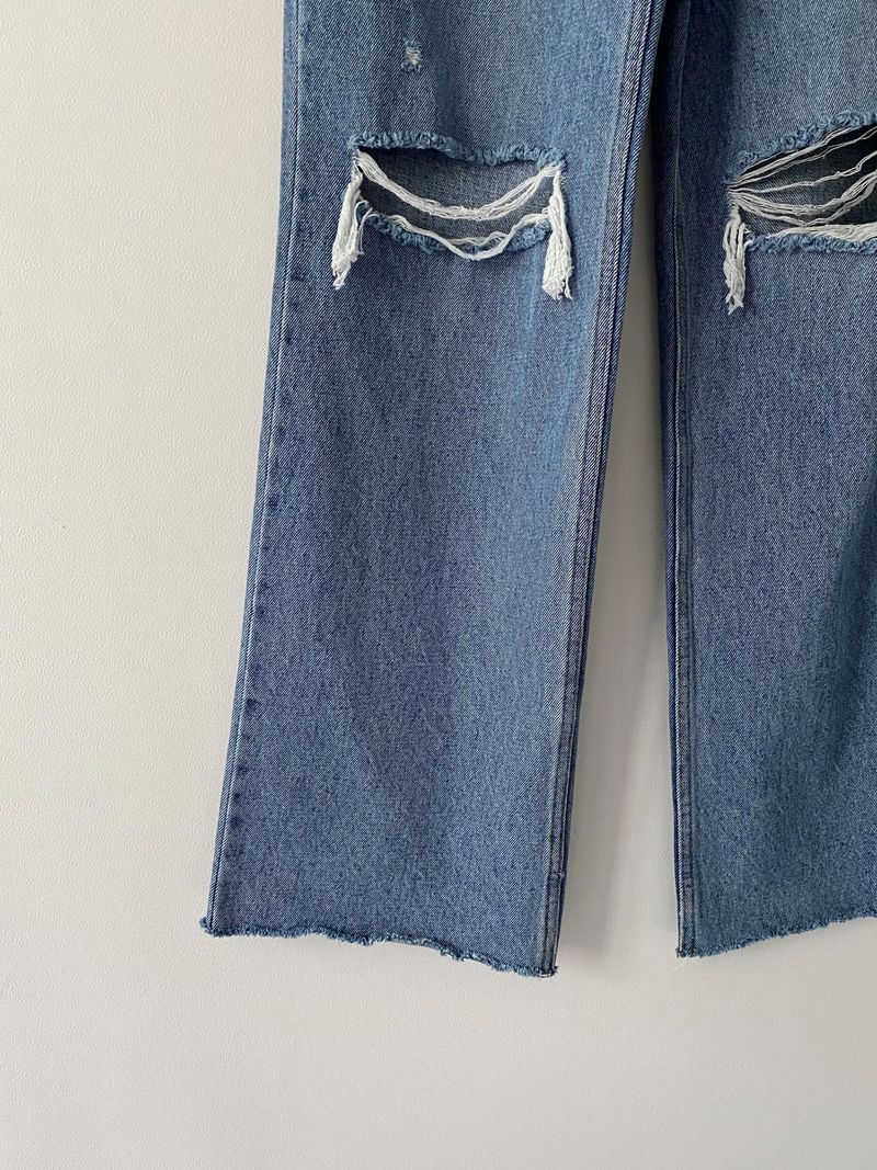 Damage cutting wide denim pants