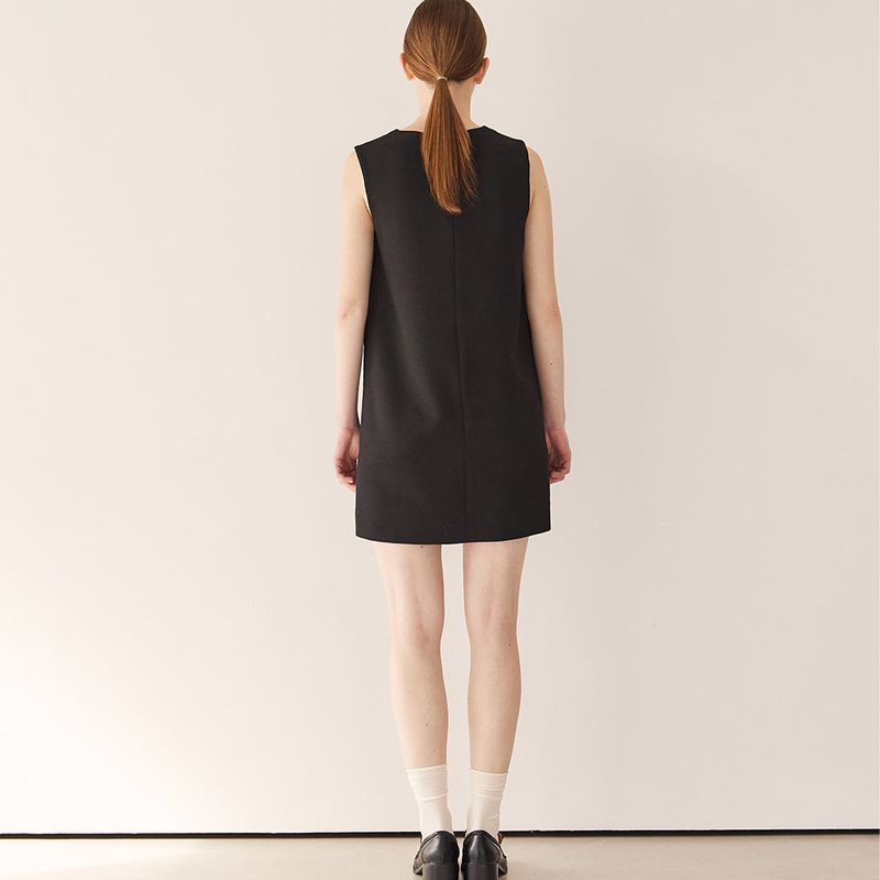 V-neck minimal mini dress_black