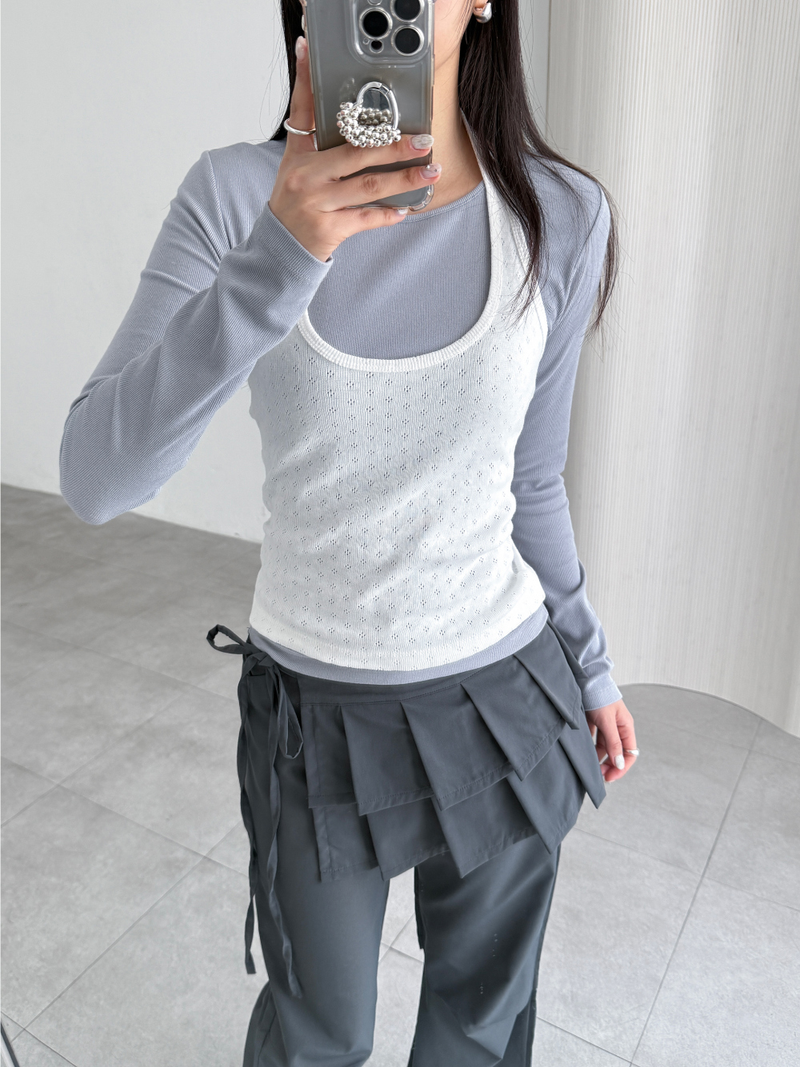 pleated wrap skirt pants (2color)