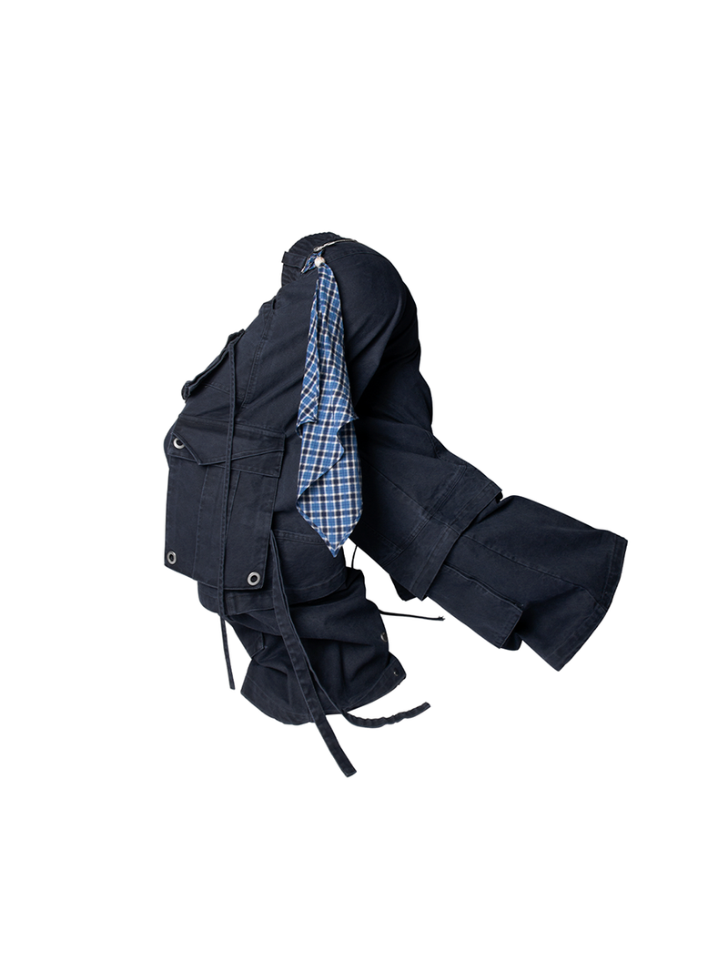 RELABEL Spatial Relations (Quartet) Eight-pocket Overlapping Detachable Distressed Multi-colour Double-jointed Workwear Ribbon Trousers