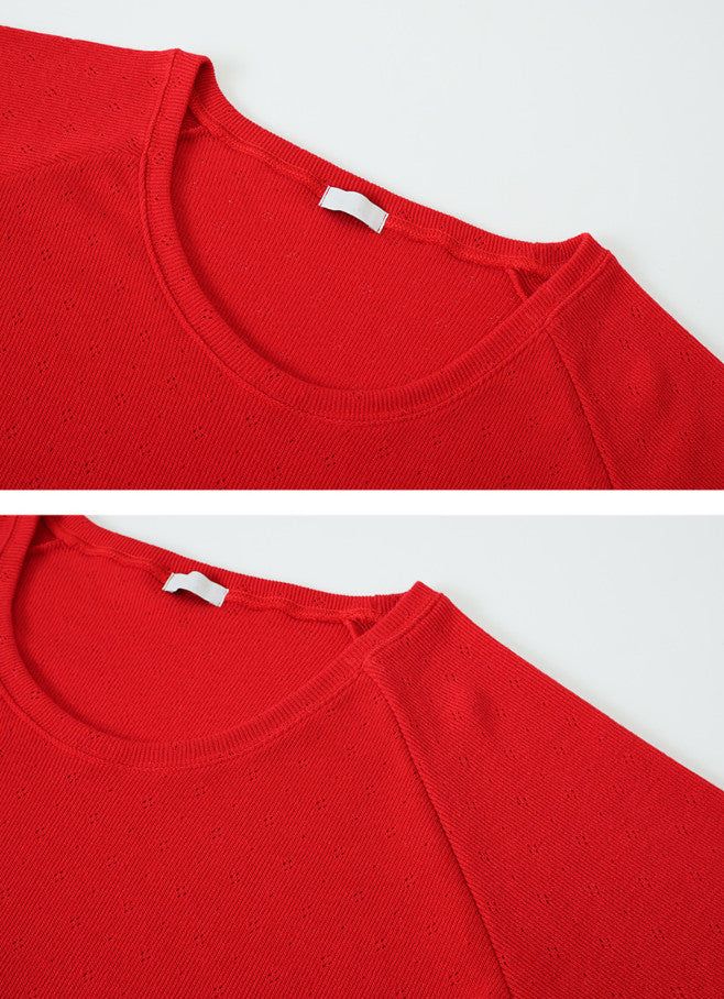 U-neck Eyelet Basic Knit T-Shirt (4color)