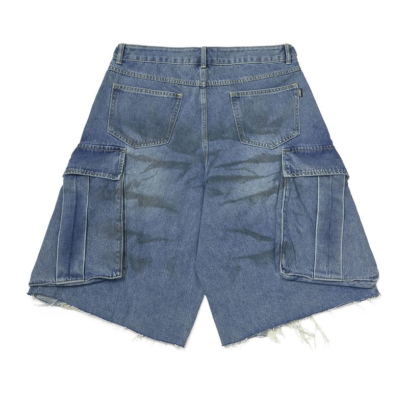 Dirty wide bermuda pants_Denim blue