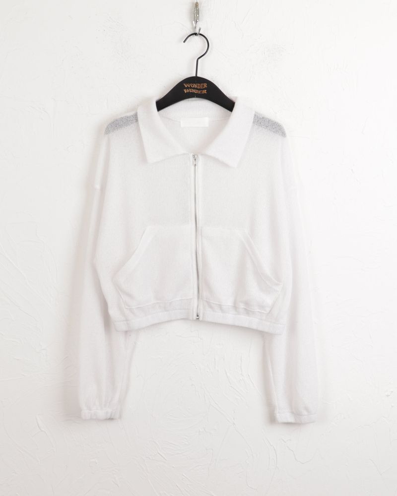 Pillow Beachwear See-through Linen Knit Long Sleeve Zip-up