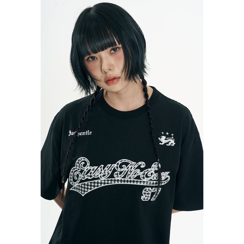 Check Applique Patch Short Sleeve - Black