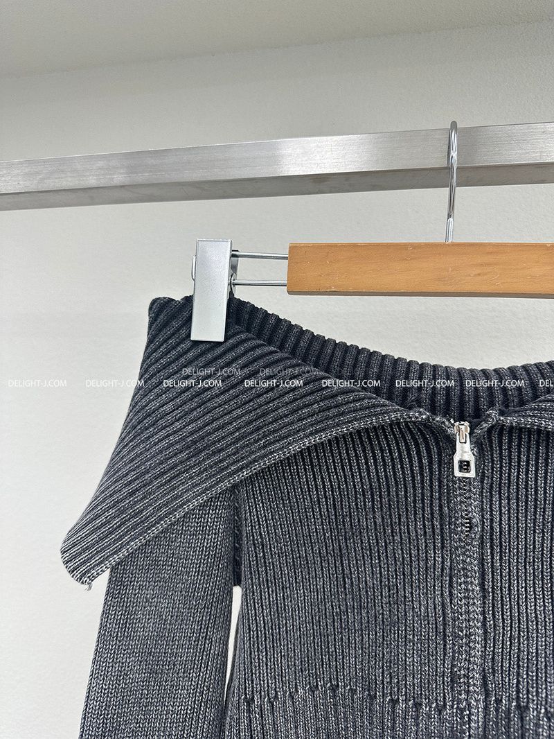 Gradient Off-Shoulder Zip-Up Knitwear