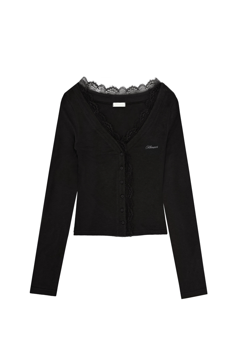 Cream donuts sheer cardigan, Black