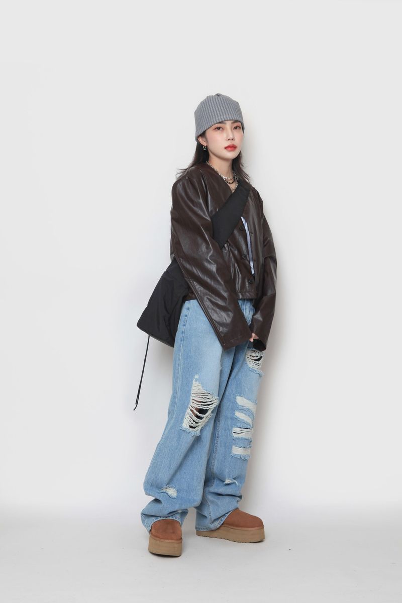 Crop leather cardigan