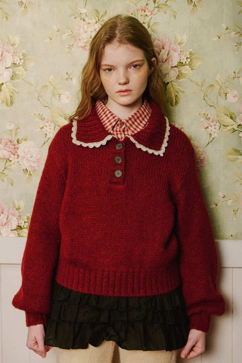 Anna Wool Collar Knit [Redwine]