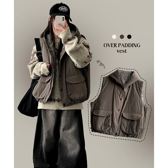 Moding Quilted Pocket Boxy Padded Vest