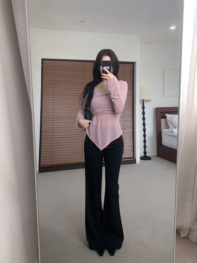 Berre Wrap Shirring Asymmetric Long Sleeve Tee