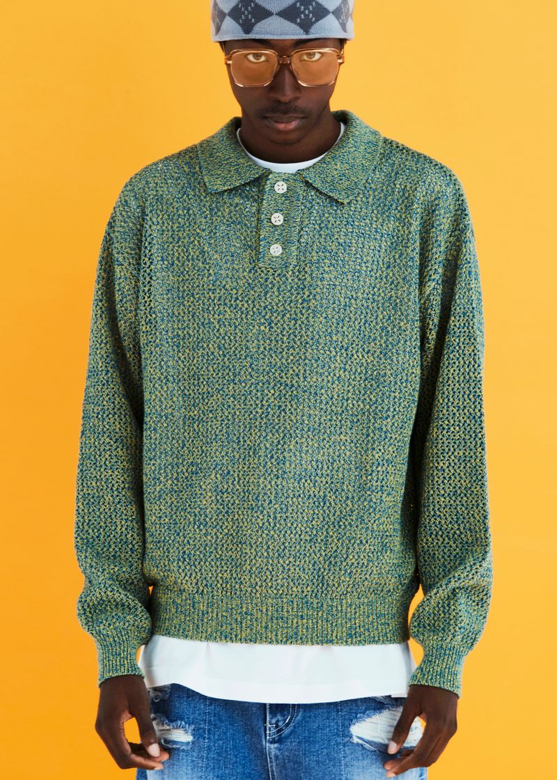 MESH KNIT POLO SHIRT / BLUE&LIME