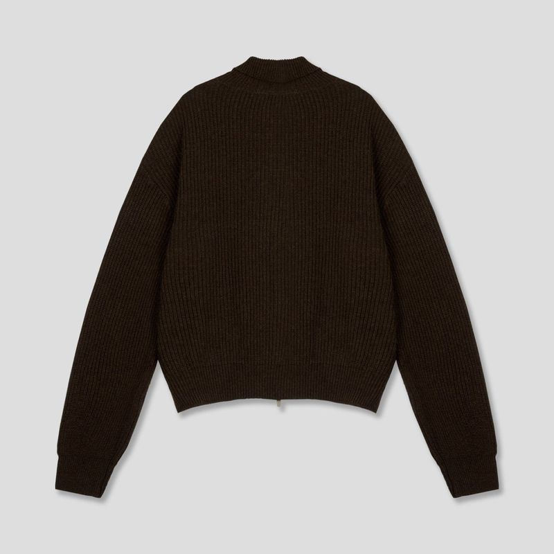 Fold crop knit zip up