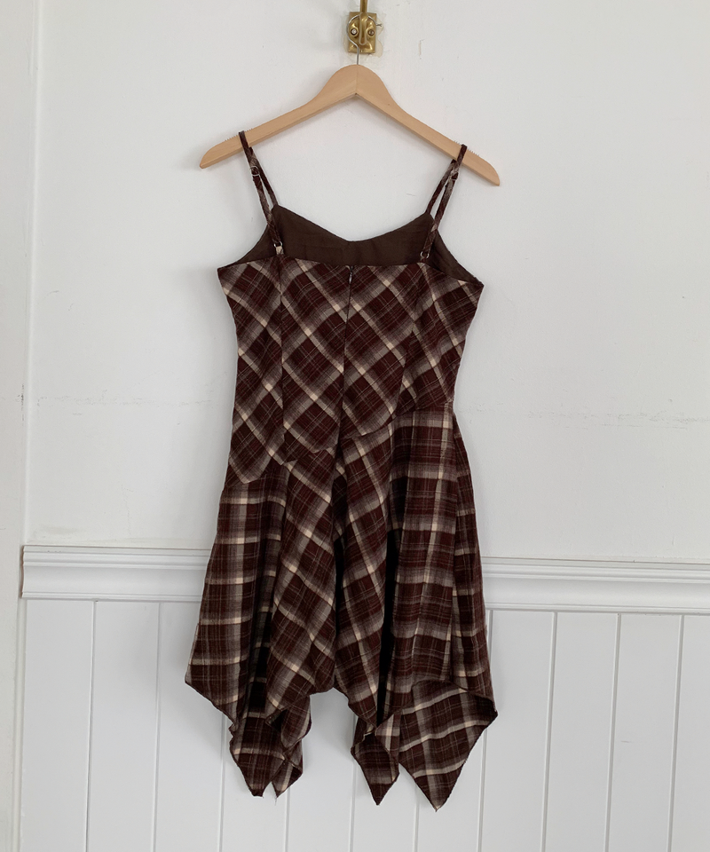 Mute Unbalanced Bustier Checkered Dress