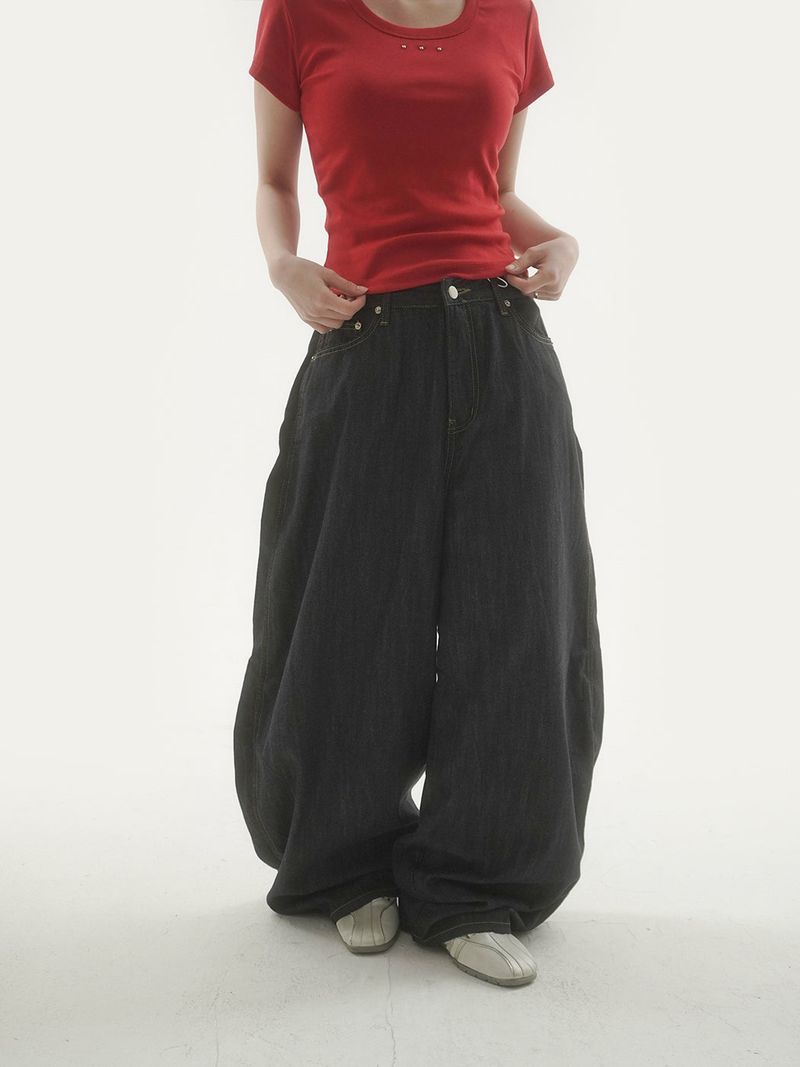 Low waist tab denim pants -1C