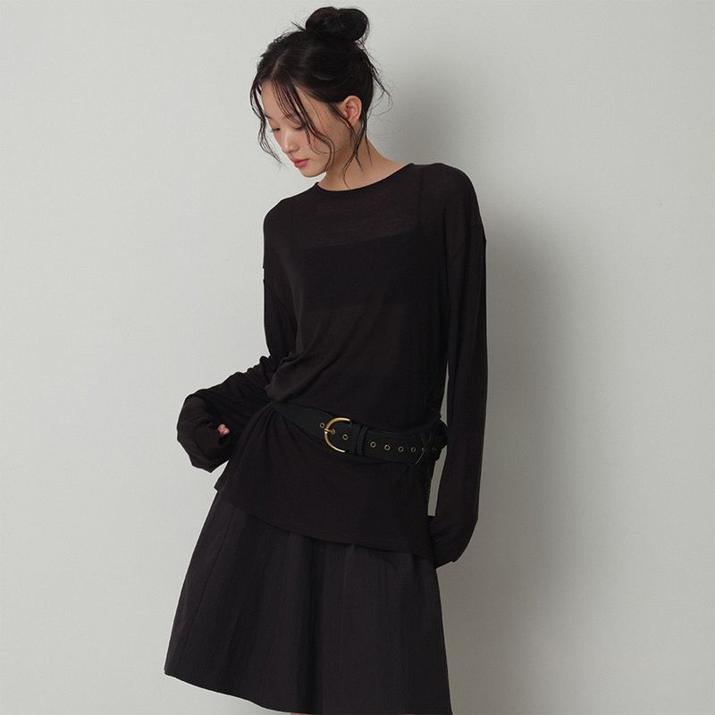 Loventina（ラヴェンティナ）の「See-through Tencel LongSleeve_Black（Tops）」