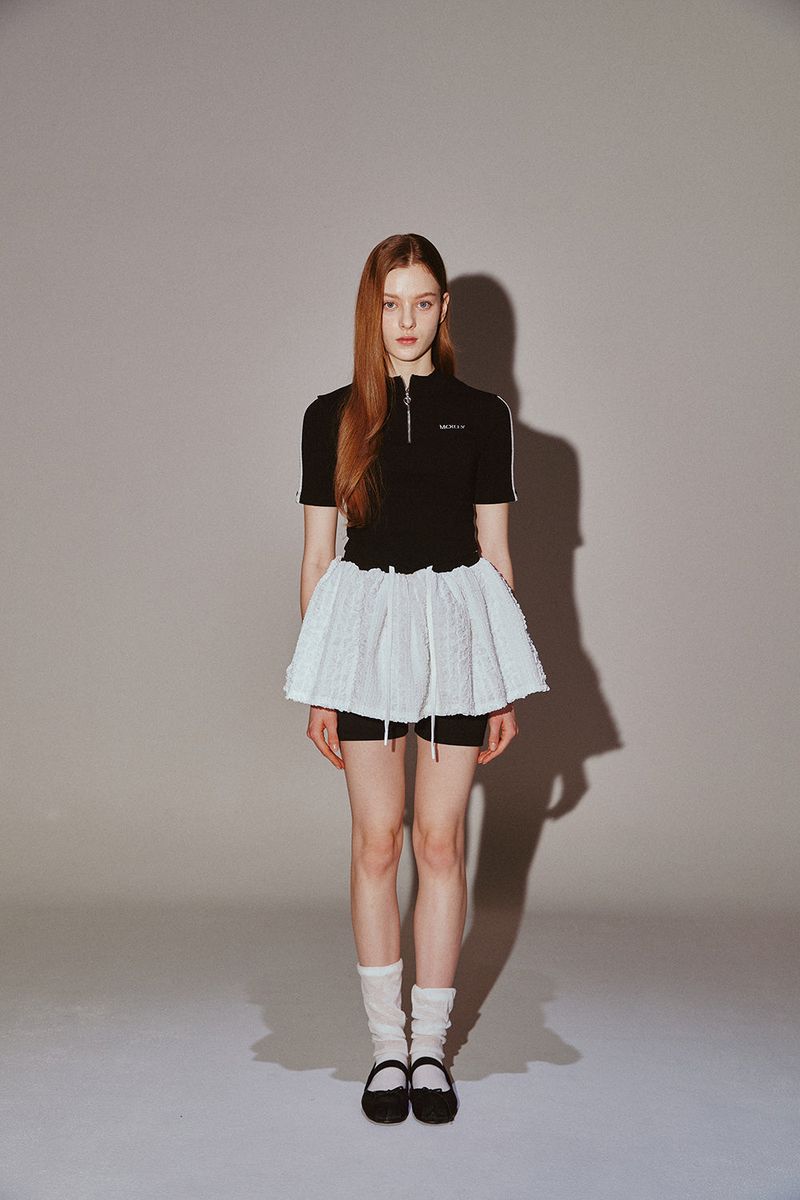 Frill Mini Shirring Skirt White