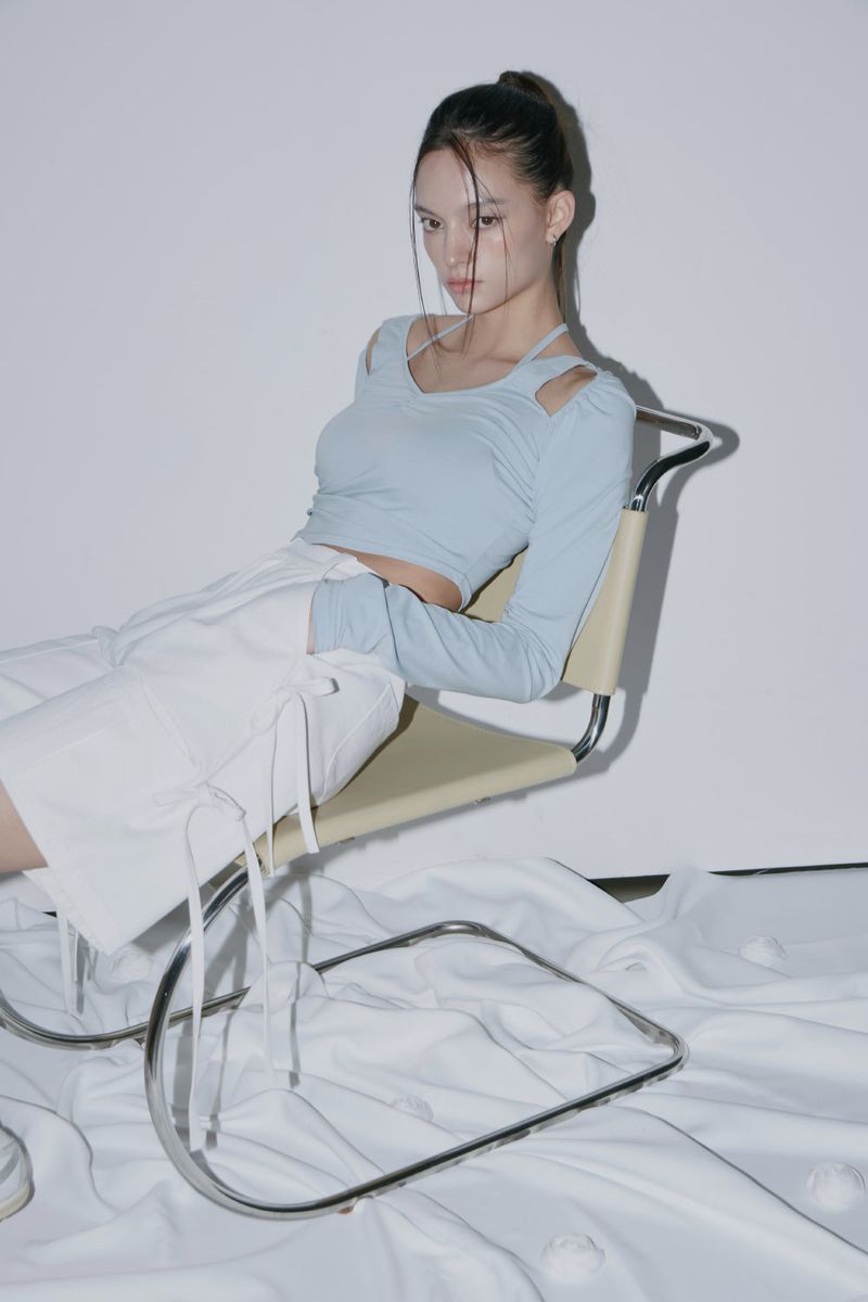 HALTER NECK SHIRRING TOP(MINT)