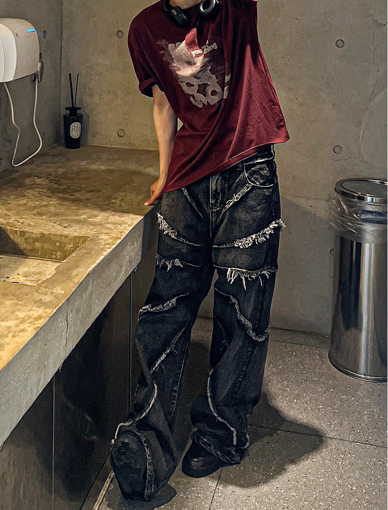 torando cut-off wide denim pants