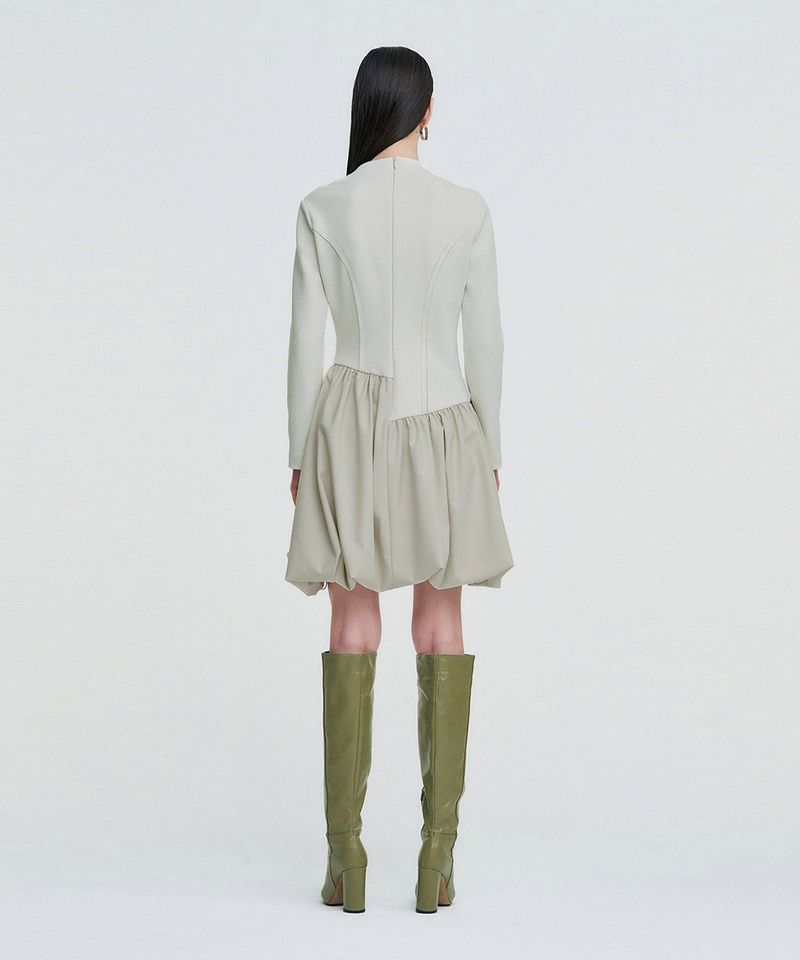Raw Edge Balloon Dress _ IVORY