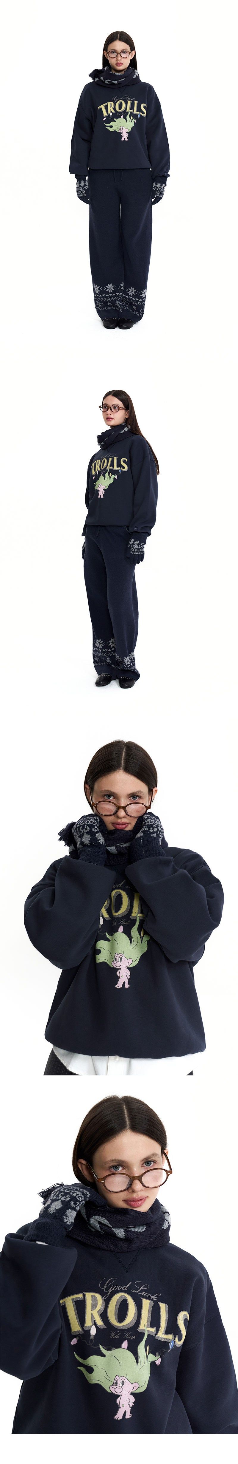 TROLLS JACQUARD KNIT MUFFLER - NAVY