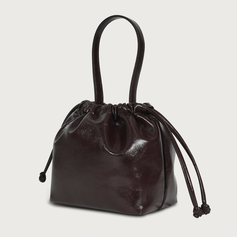Leather Dumpling Bucket Bag - Brown