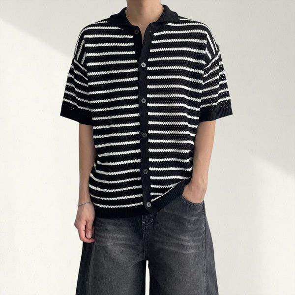 voarc（ボアク）の「Dos Striped Short Sleeve Knit Cardigan （Tops）」