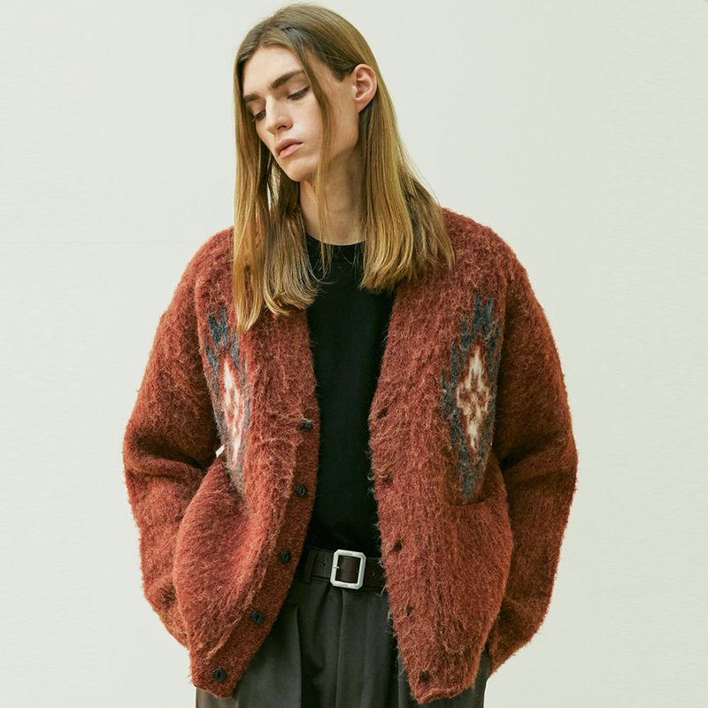 CHIMAYO PATTERN BRUSHED CARDIGAN BRICK