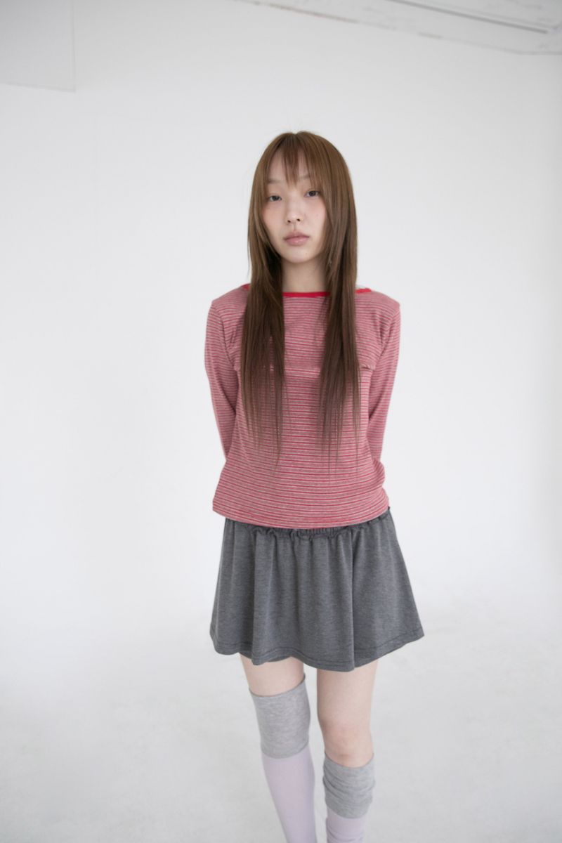 ゴルジストライプボートネックトップ(2colors)