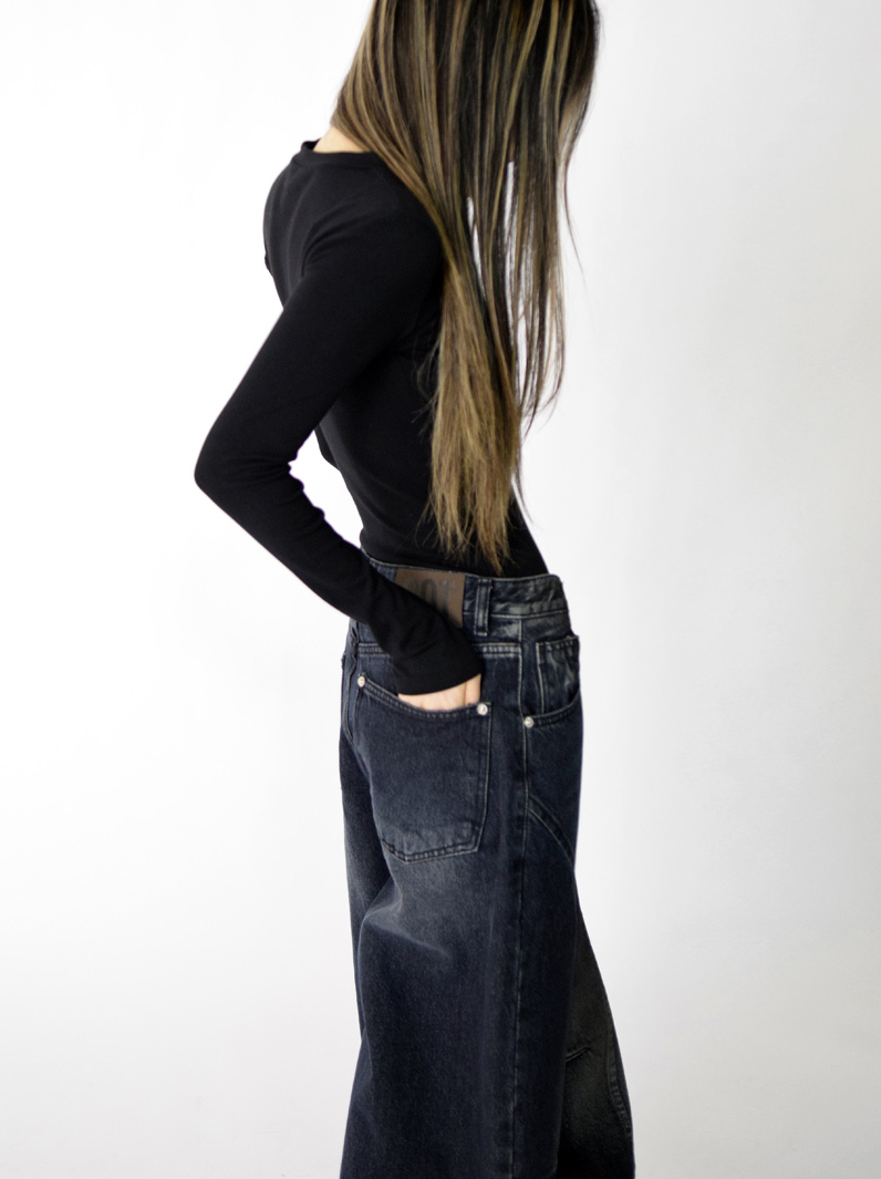 devil black over denim pants